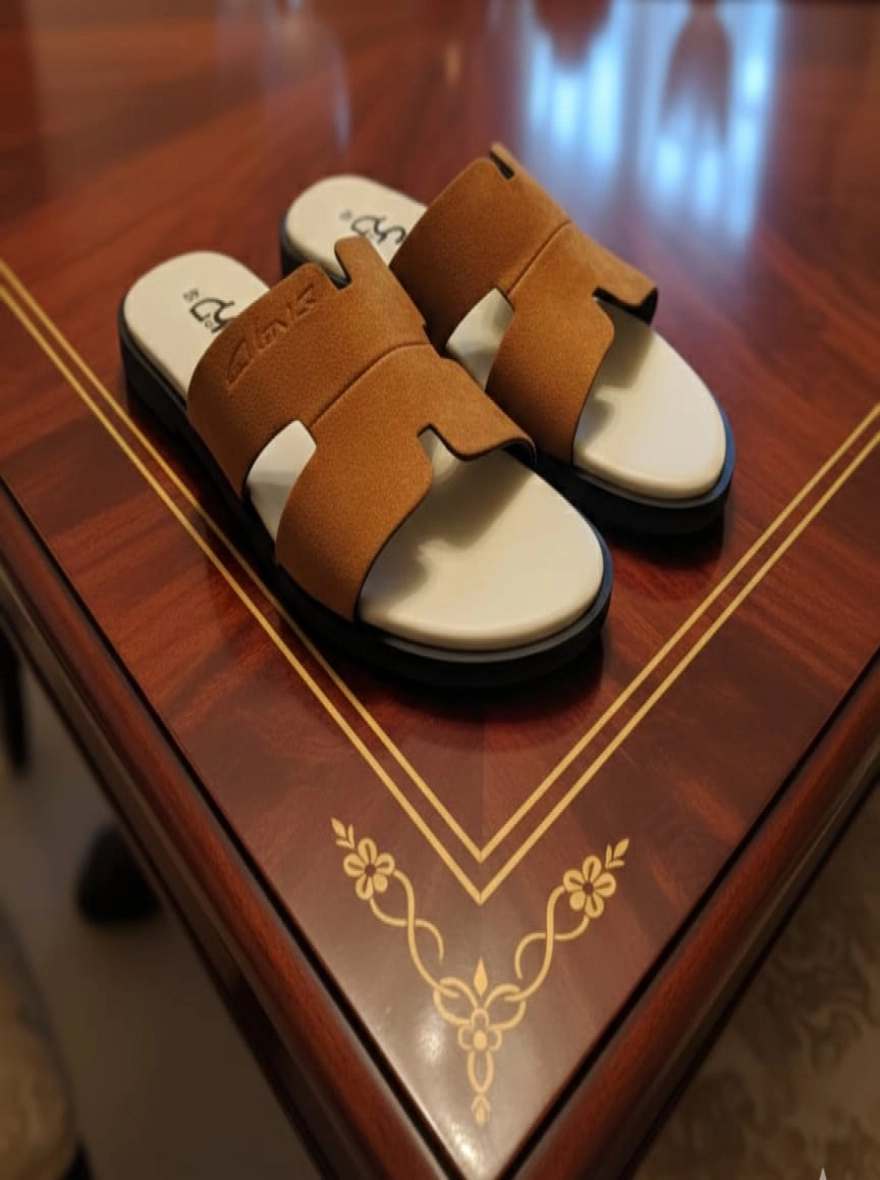 Lumiere Premium H-Strap Designer Slides – Tan & Cream