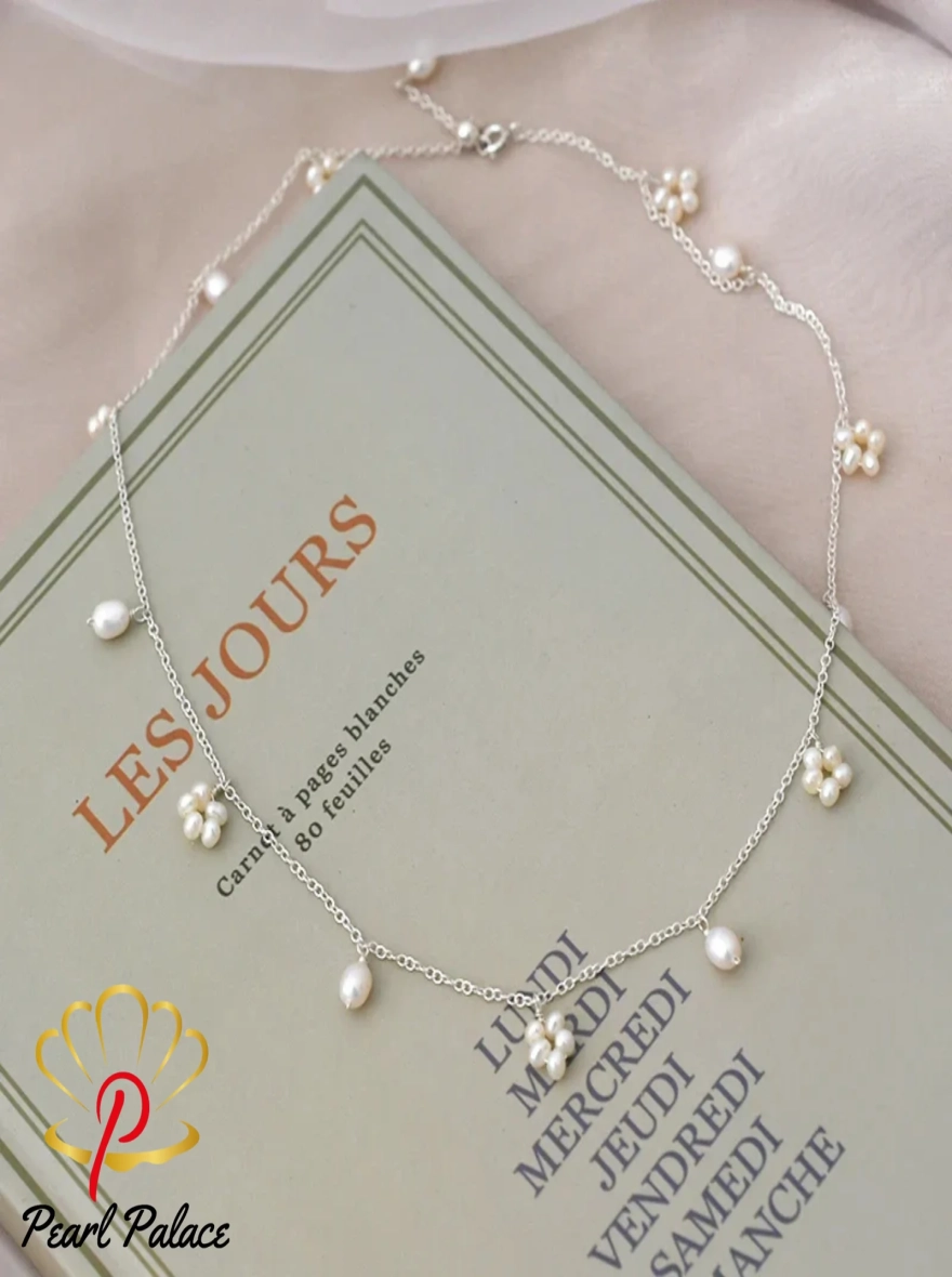 Natural Freshwater Pearl Necklace for Women Real 925 Sterling Silver Handmade Jewelry Wedding