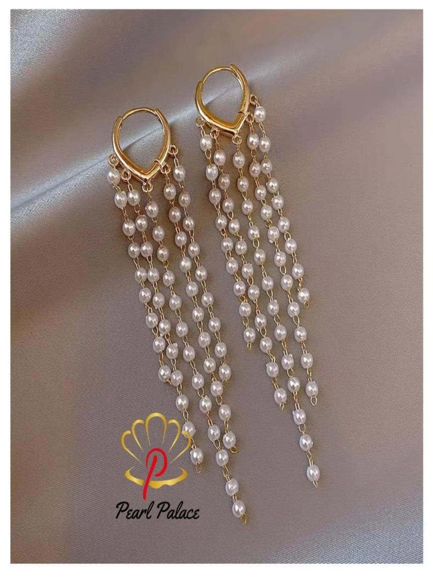 Exquisite Imitation Pearl Long Tassel Strand Earrings for Women – Gold Color Alloy Hoop Party Jewelry