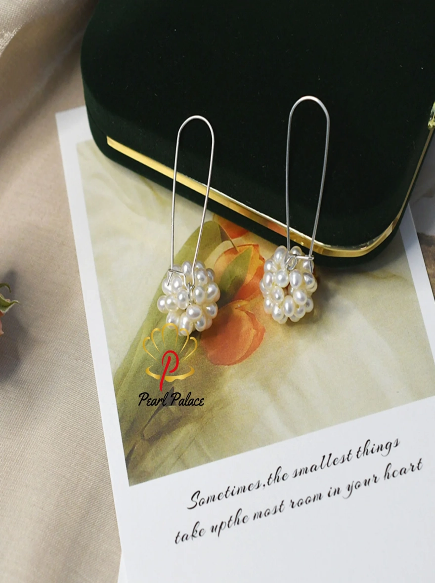 925 Sterling Silver Drop Earrings for Women Natural Freshwater Pearl Vintage Fashion Ball Jewelry