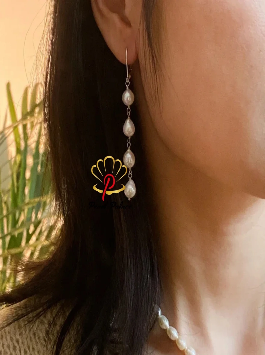 925 Sterling Silver Natural Baroque Freshwater Pearl Earrings Wedding Pendant Earrings Fashion Korean Jewelry