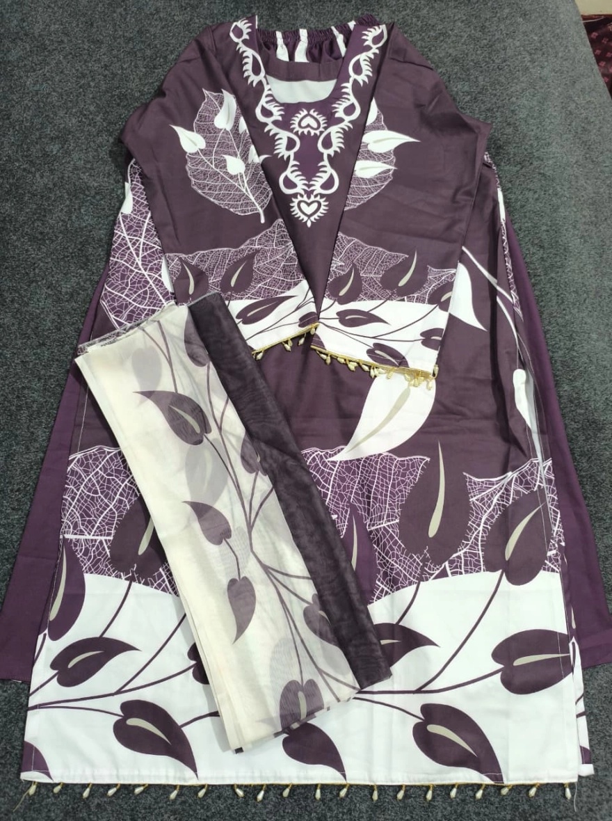 Amethyst Leaf Digital Print Dubai Silk Ensemble