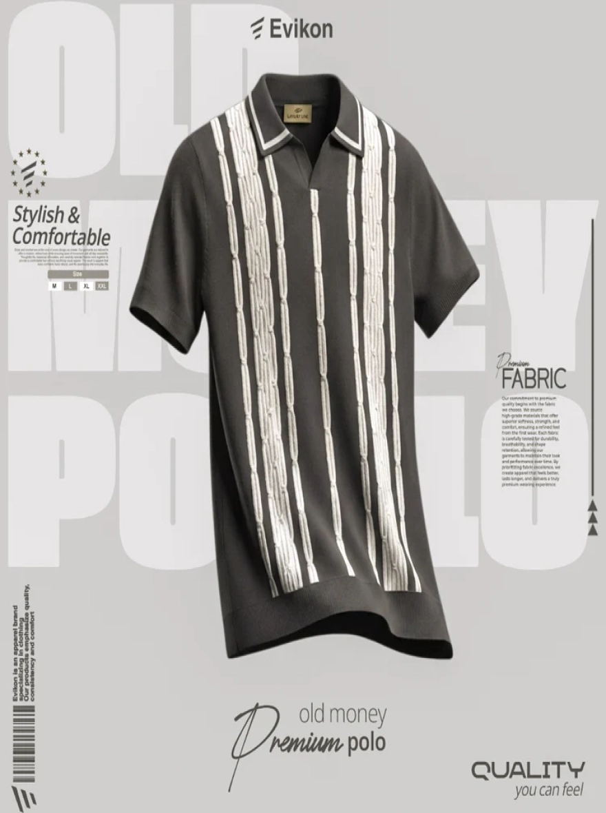 Old Money Polo T-Shirt- Grey