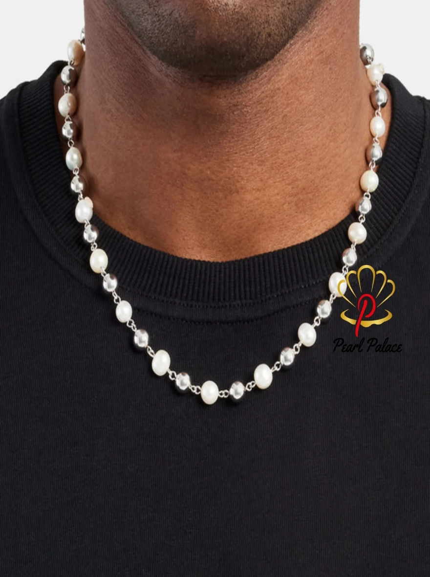 Polished Ball & Freshwater Pearl Necklace