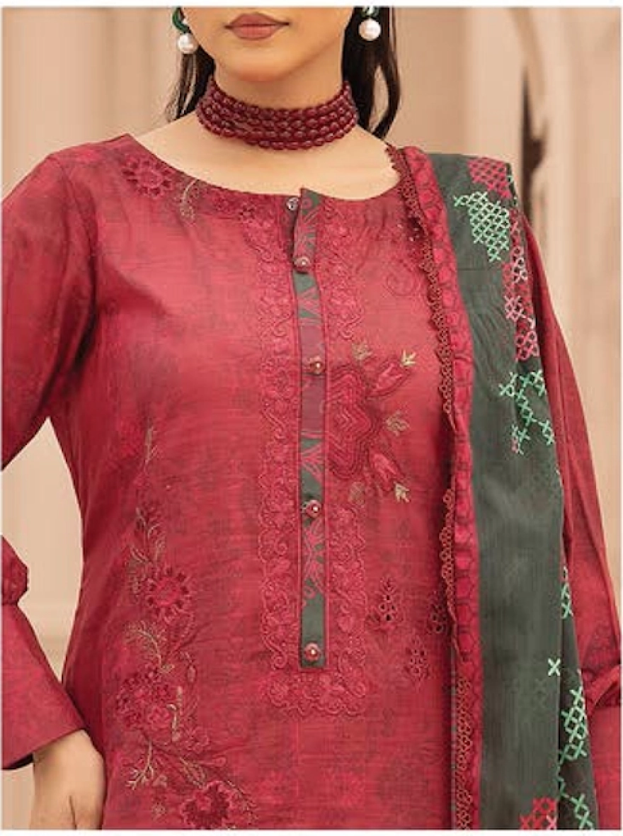 Maroon Majesty Embroidered 3-Piece Lawn Suit