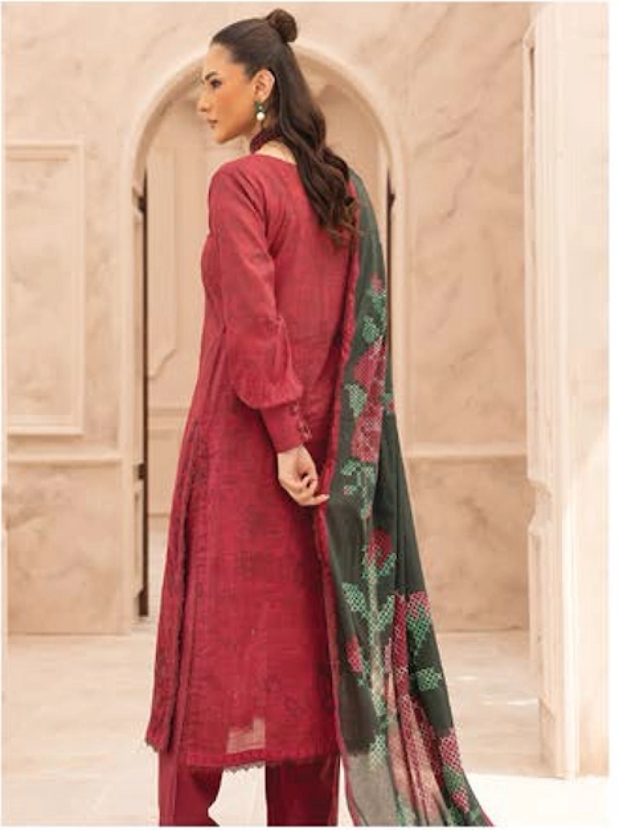 Maroon Majesty Embroidered 3-Piece Lawn Suit