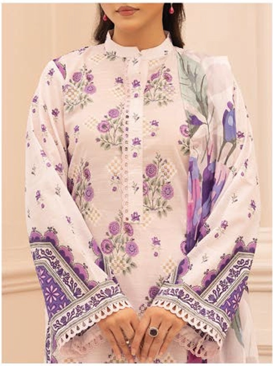 Lavender Grace Embroidered 3-Piece Lawn Suit