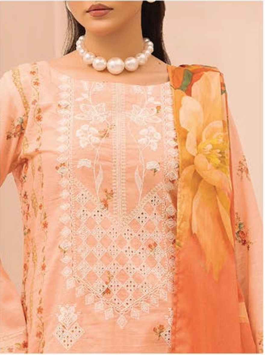 Peach Nectar Embroidered 3-Piece Lawn Suit