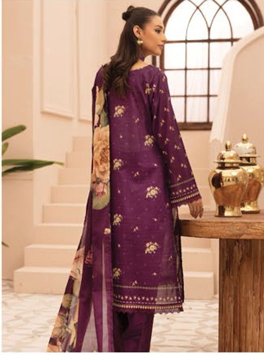 Plum Enchantment Embroidered 3-Piece Lawn Suit