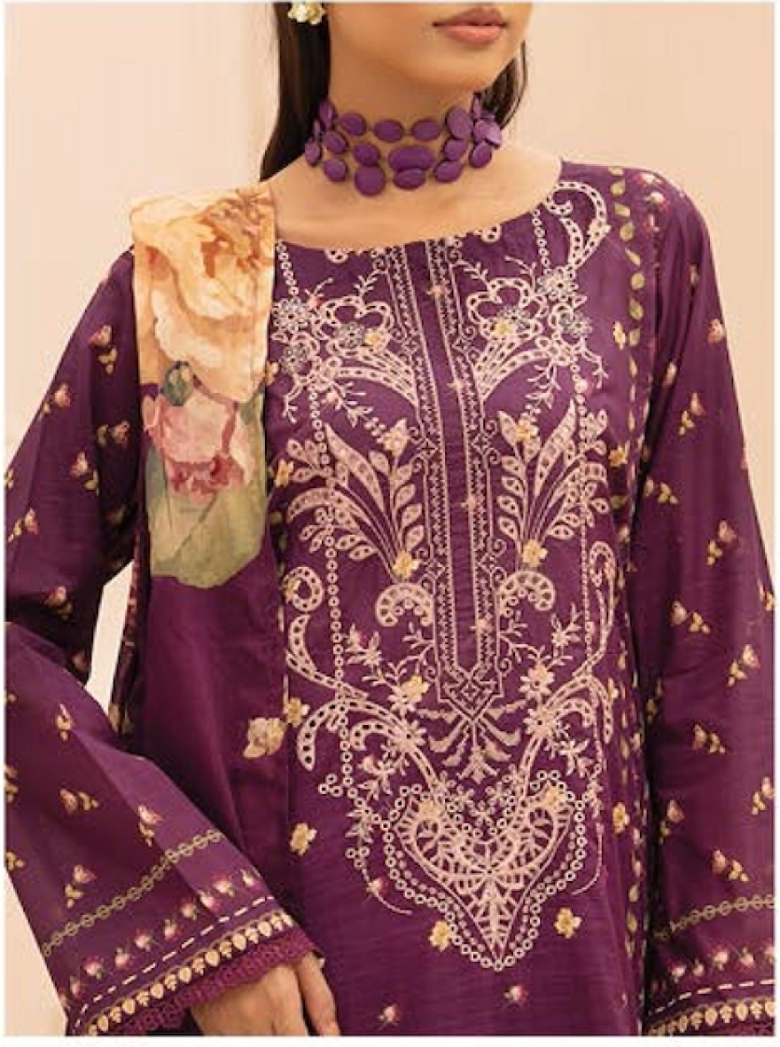 Plum Enchantment Embroidered 3-Piece Lawn Suit