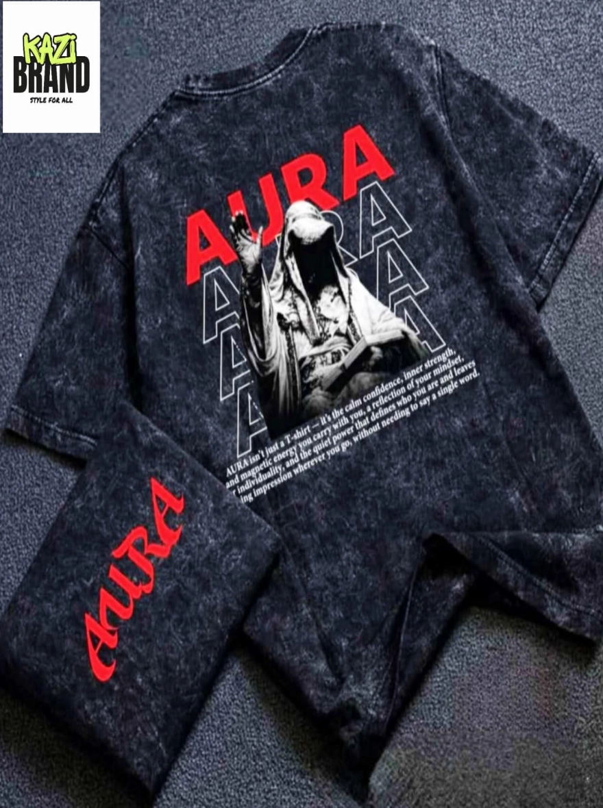 **"AURA MONK" Acid Wash Premium Drop Shoulder T-Shirt**