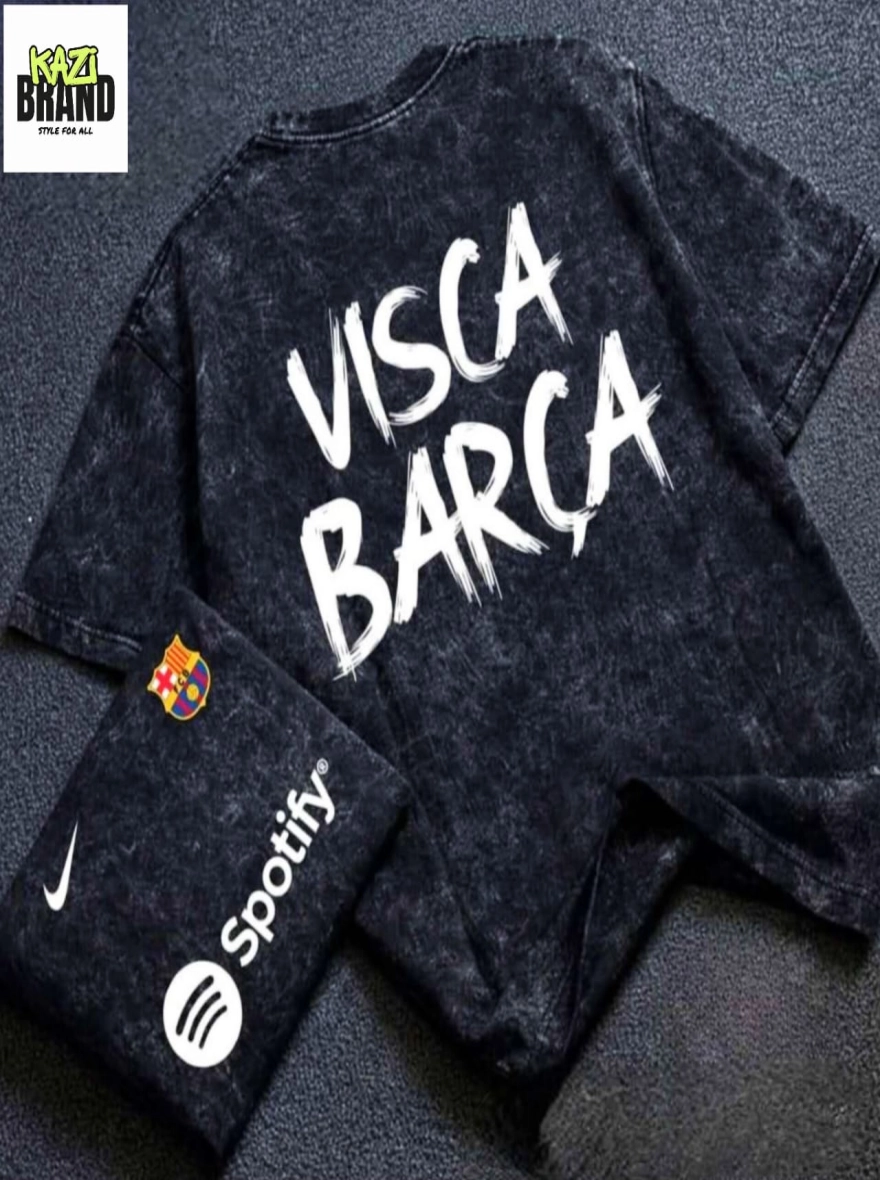 VISCA BARCA" Acid Wash Premium Drop Shoulder T-Shirt