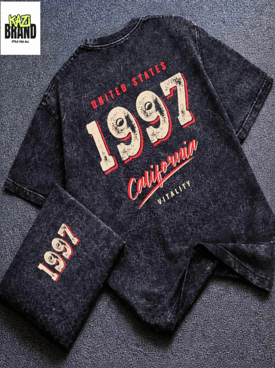 CALIFORNIA 1997" Acid Wash Premium Drop Shoulder T-Shirt