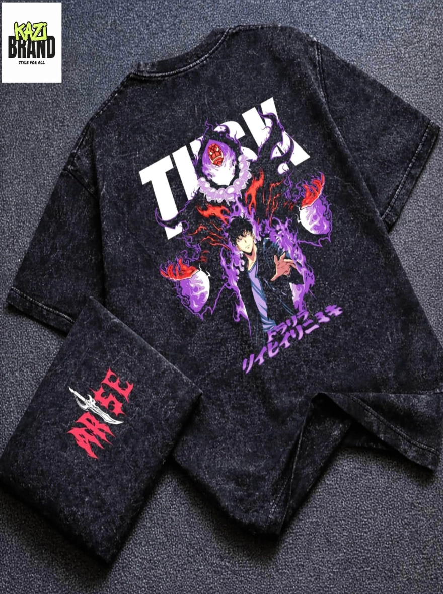 UJUTSU KAISEN RYOMEN SUKUNA" Acid Wash Premium Drop Shoulder T-Shirt