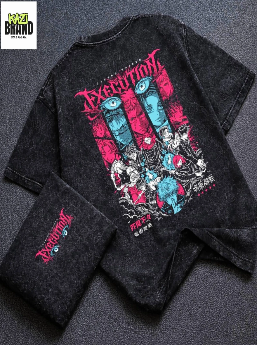 JUJUTSU KAISEN EXECUTION" Acid Wash Premium Drop Shoulder T-Shirt