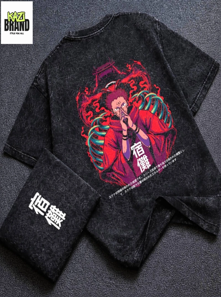 JUJUTSU KAISEN RYOMEN SUKUNA" Acid Wash Premium Drop Shoulder T-Shirt