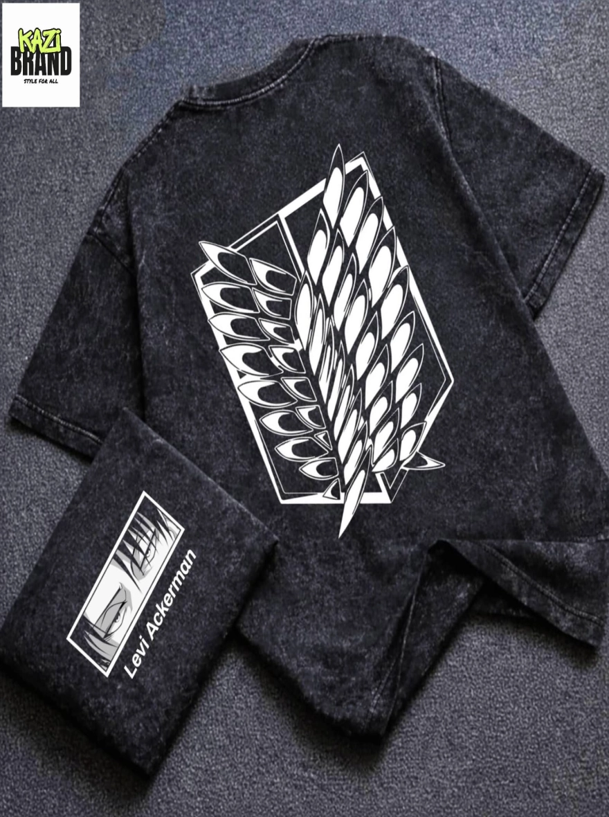 LEVI ACKERMAN ATTACK ON TITAN" Acid Wash Premium Drop Shoulder T-Shirt