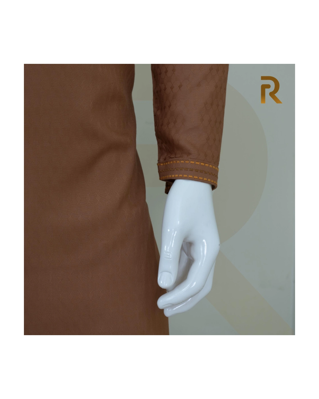 Premium Cinnamon Brown Jacquard Cotton Panjabi with Elegant Embroidery & Snap Button