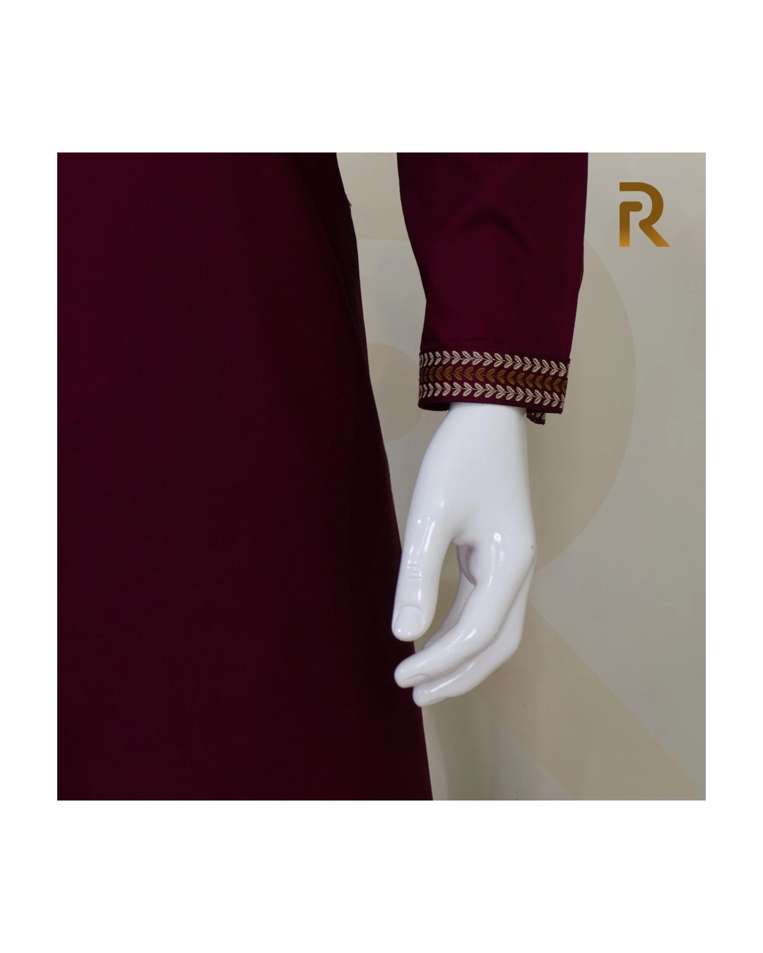 Premium Maroon Embroidered Cotton Panjabi with Designer Collar & Metal Snap Button