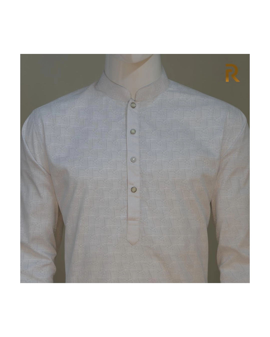 Soft White Print Premium Cotton Combo Panjabi with Designer Snap Buttons