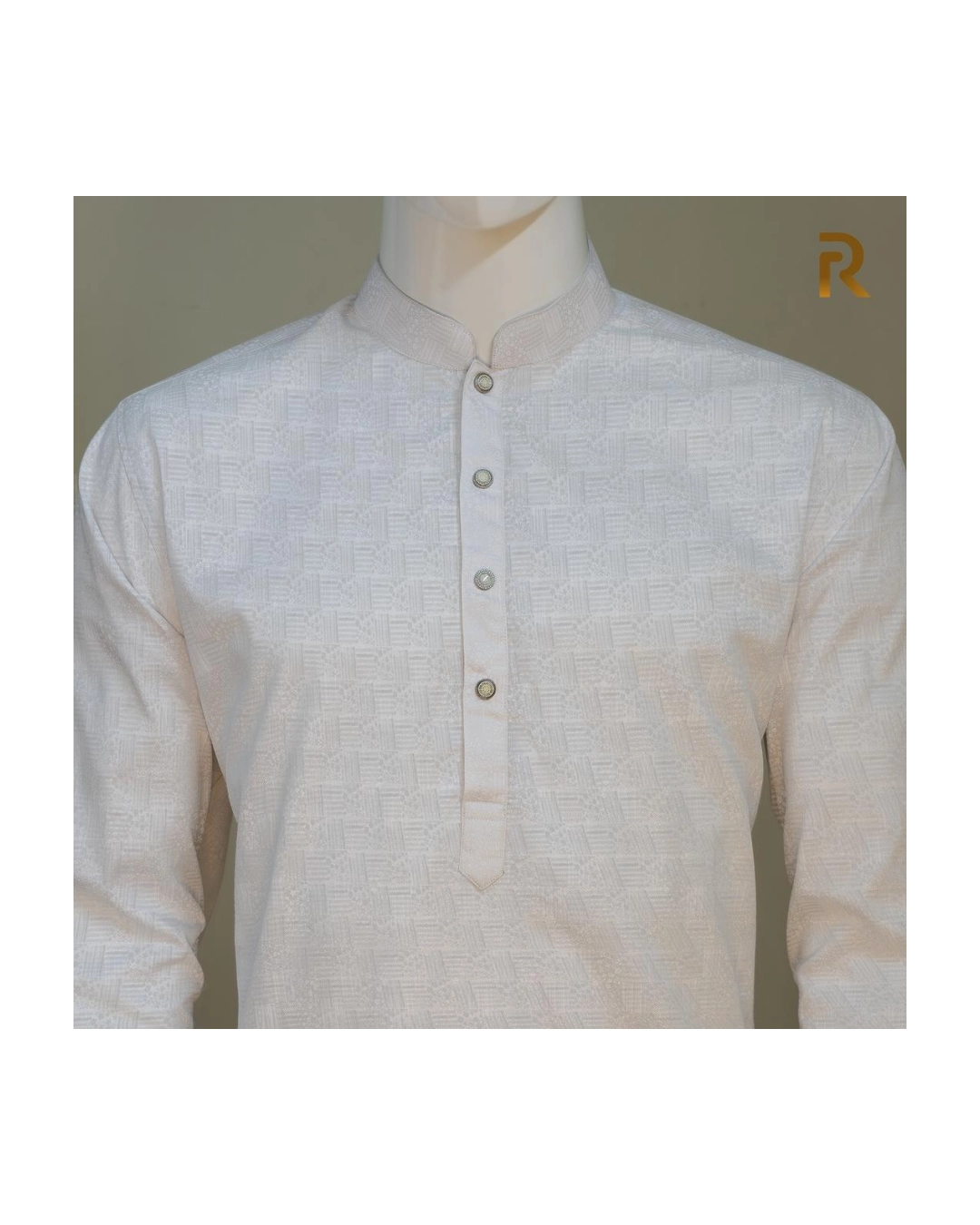 Soft White Print Premium Cotton Combo Panjabi with Designer Snap Buttons