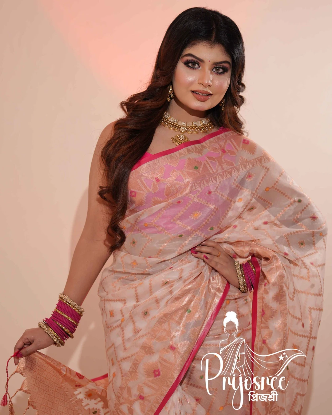 Prijosree Signature Collection | Muslim Silk Jamdani Saree – Off White