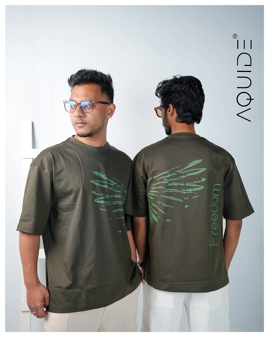 AQUIDE "Freedom" Wing Graphic Olive Drop Shoulder Tee