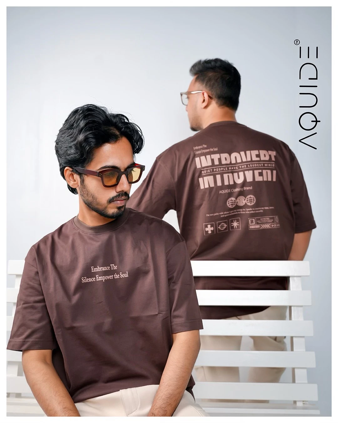 AQUIDE "Introvert" Chocolate Graphic Drop Shoulder Tee