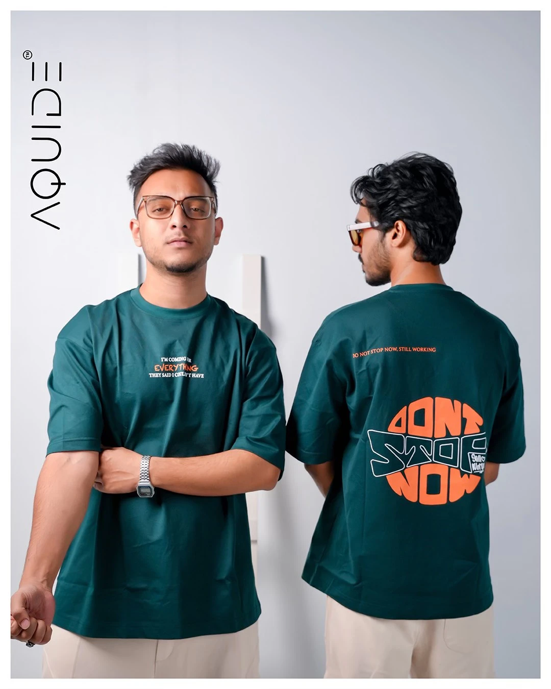 AQUIDE "Don't Stop Now" Emerald Green Drop Shoulder Tee