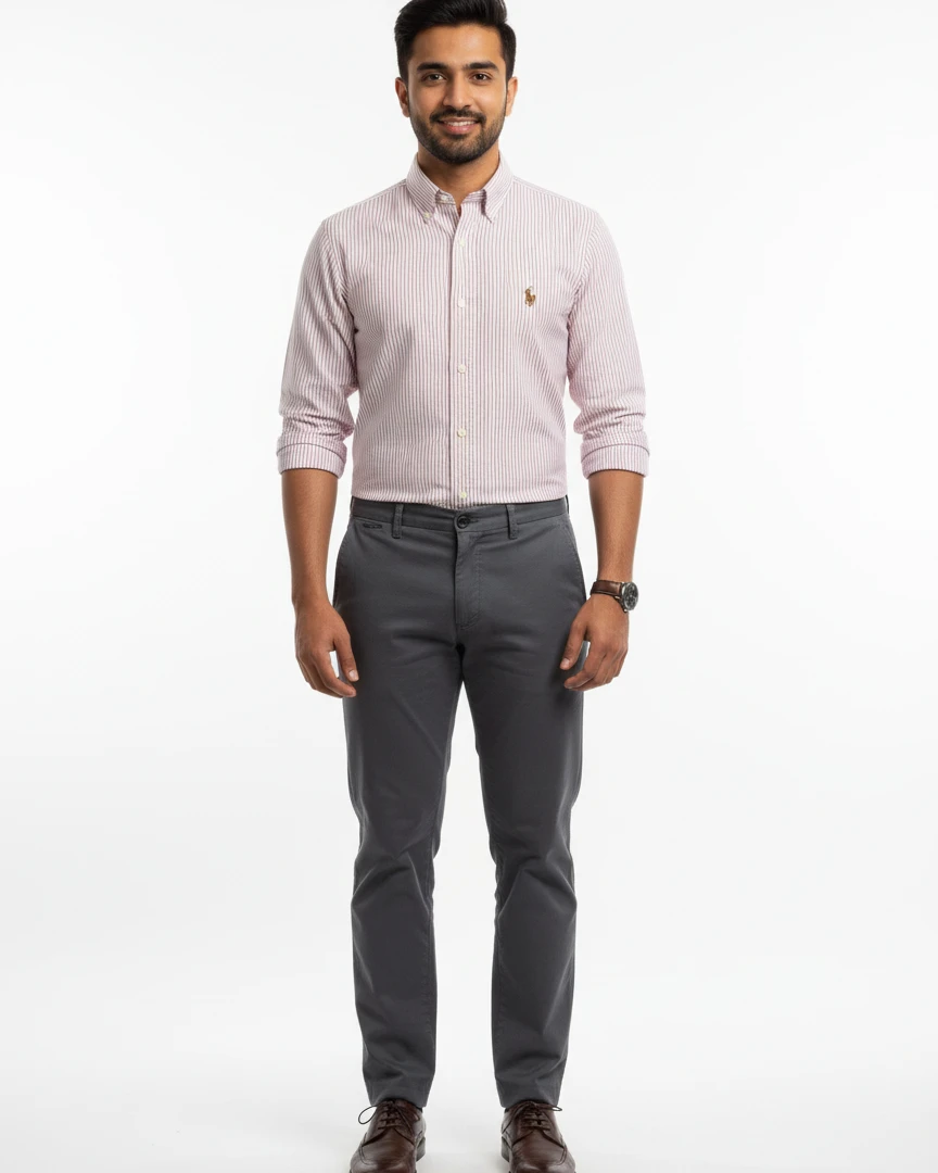 Premium White with dusty Rose Pinstripes