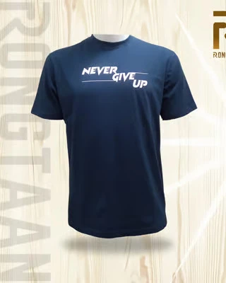 Navy-“Never Give Up”- Screen print 100% Cotton Men’s Knit T-shirt
