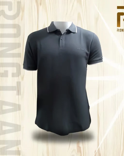 Charcoal Grey Double pique Screen print 100% Cotton Knit Polo-shirt for men
