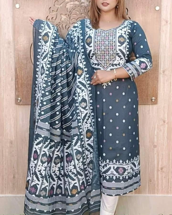 Coral Peach Traditional Block-Print 3-Piece Salwar Kameez Suit