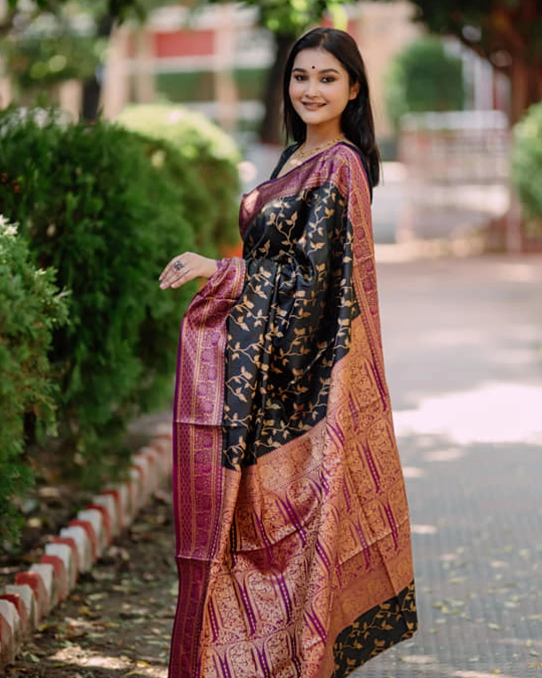 Premium Kashmiri Lota Silk Katan Saree (Without Blouse Piece)