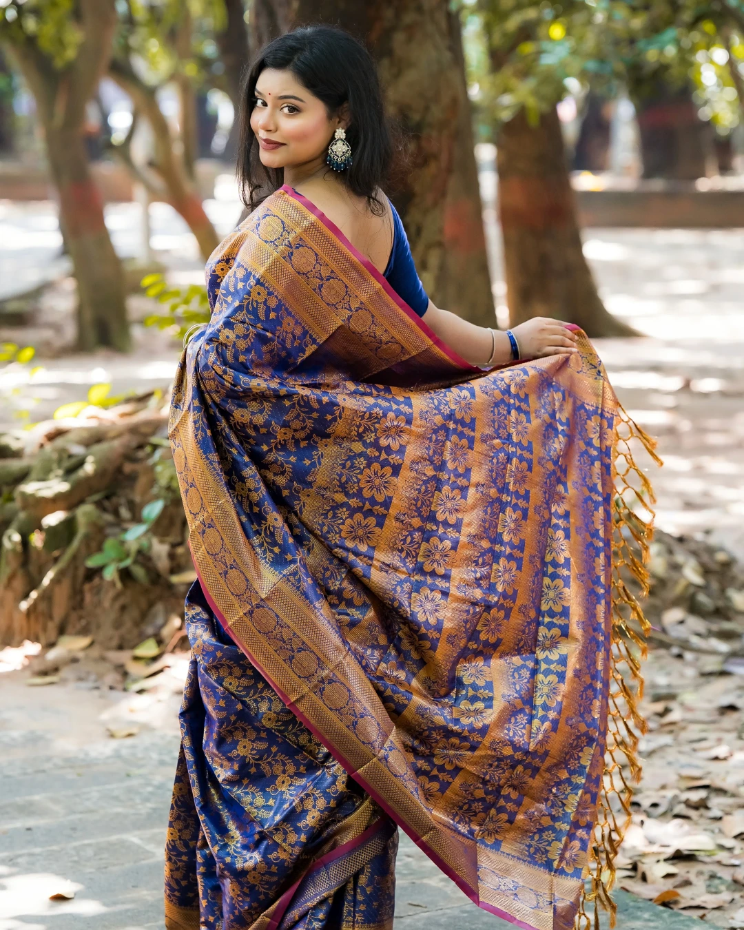 Royal Blue Kanji Silk Katan Saree – Majestic Night Edition