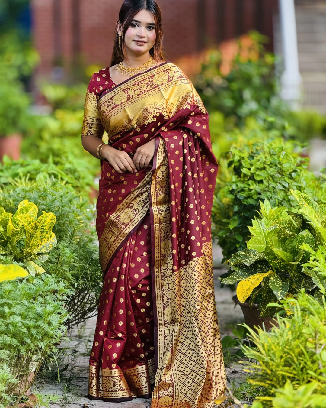 Majestic Magenta Purple & Golden Soft Silk Katan Saree
