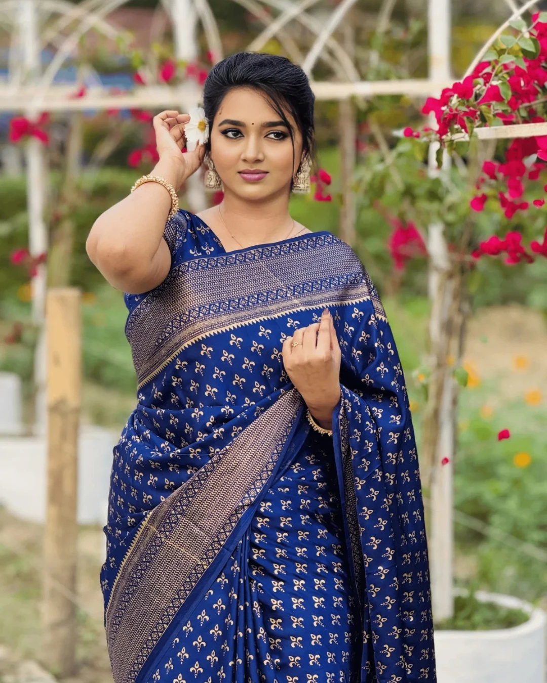 Midnight Blue Serenity Japanese Soft Silk Saree