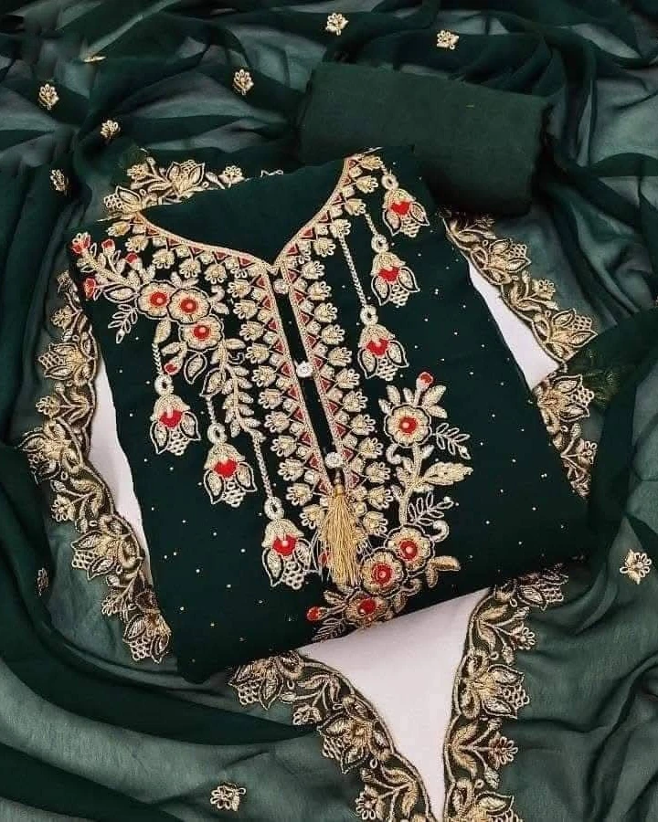 Emerald Grandeur Heavily Embroidered Georgette 4-Piece Set