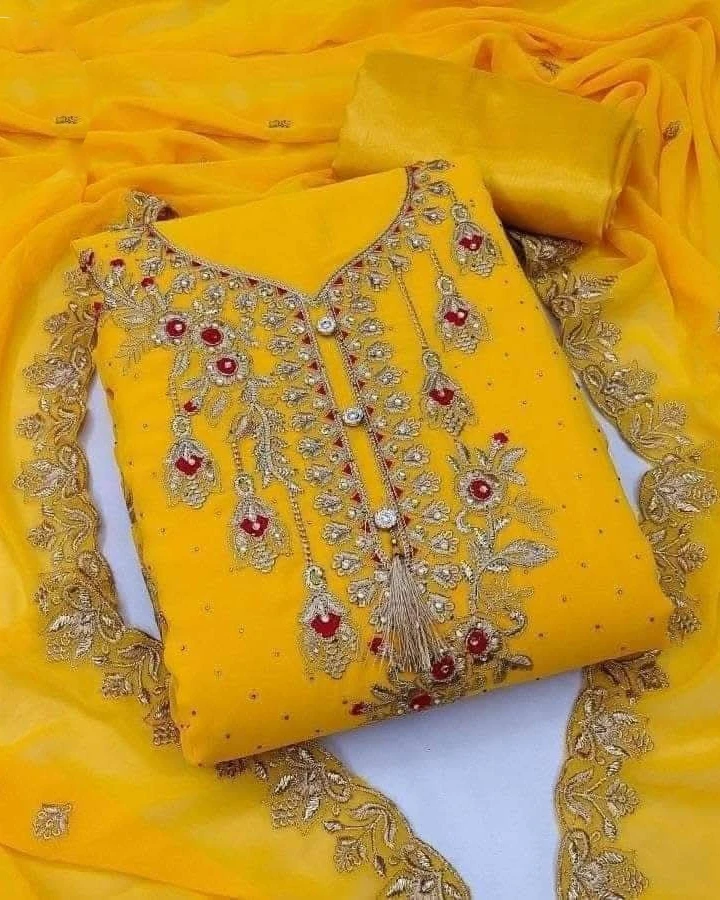 Emerald Grandeur Heavily Embroidered Georgette 4-Piece Set