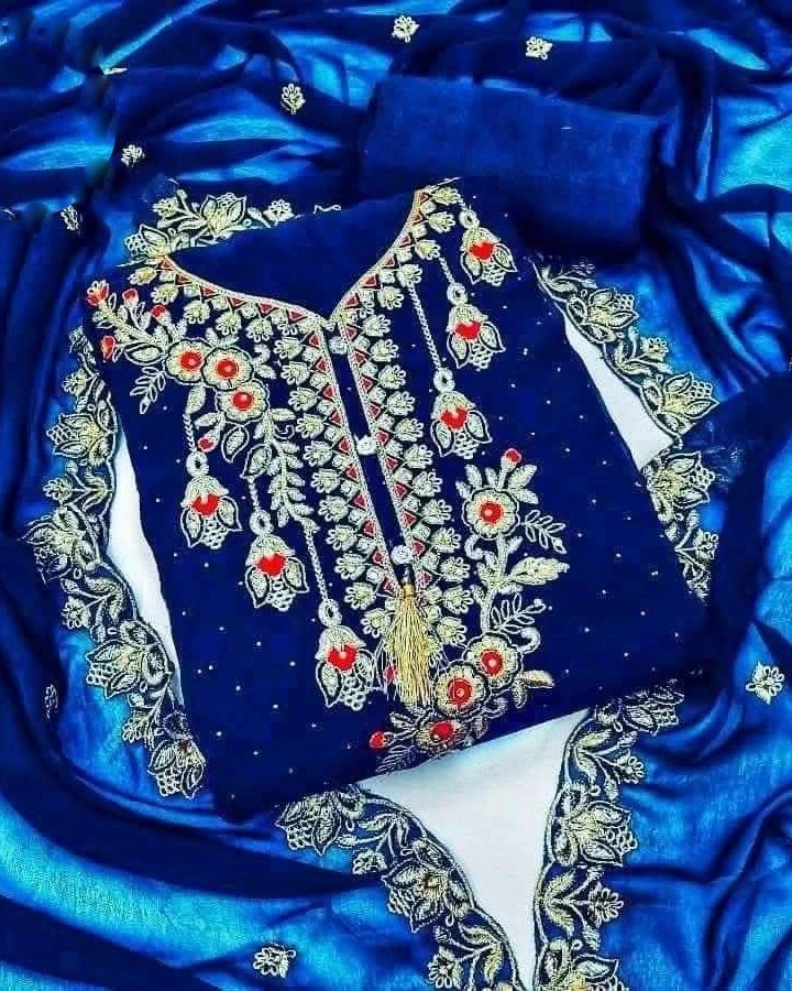 Emerald Grandeur Heavily Embroidered Georgette 4-Piece Set