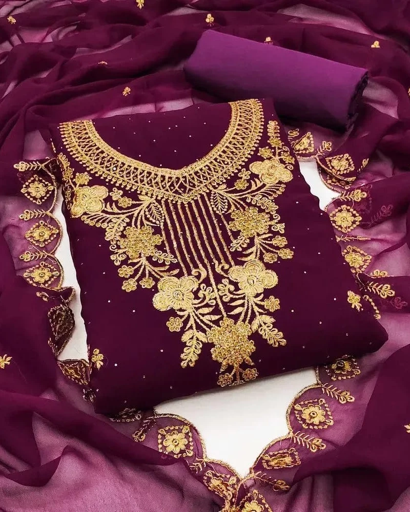 Ruby Radiance Heavily Embroidered Georgette 4-Piece Set