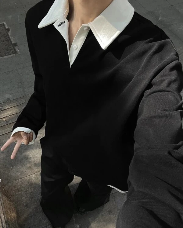 American Preppy Long Sleeve Sweatshirt – High Sensation Heavyweight Collar Top