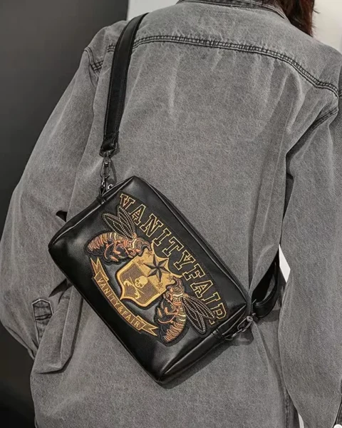 Garb “Edge” Series | Skull Embroidery Soft-PU Messenger Bag