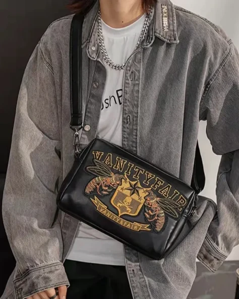 Garb “Edge” Series | Skull Embroidery Soft-PU Messenger Bag