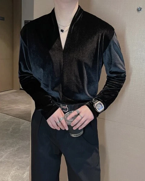 Garb Signature | Luxury Velvet V-Neck Long Sleeve Shirt