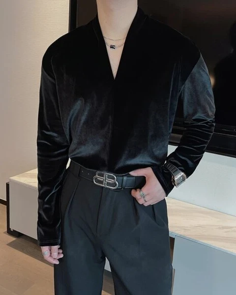 Garb Signature | Luxury Velvet V-Neck Long Sleeve Shirt