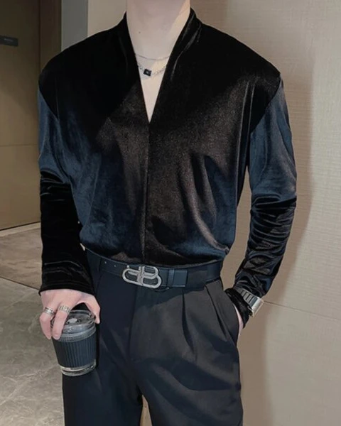 Garb Signature | Luxury Velvet V-Neck Long Sleeve Shirt
