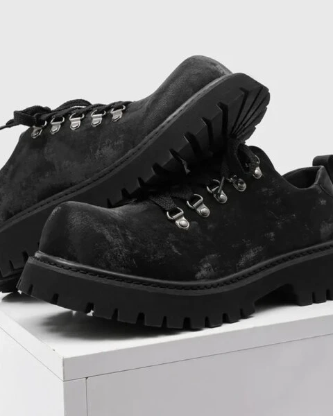 Men’s Distressed Denim Derby Shoes – Chunky Grunge Platform Edition