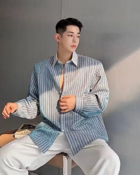 Premium Striped Contrast Color Loose Shirt