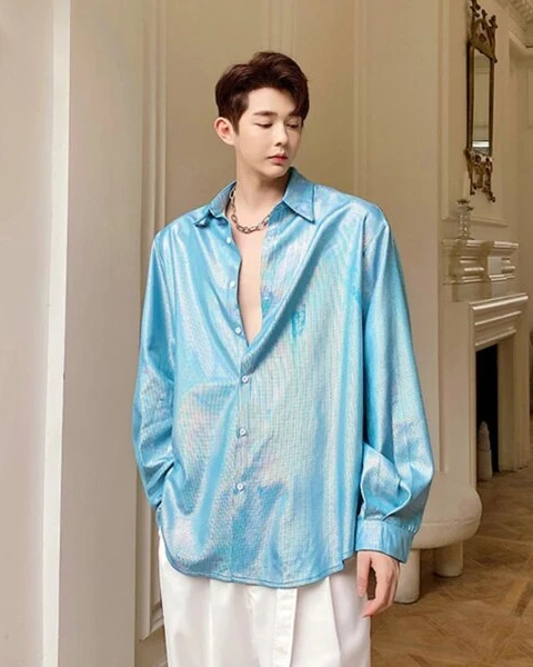 The Futurist: Liquid Metal Lapel Loose-Fit Shirt
